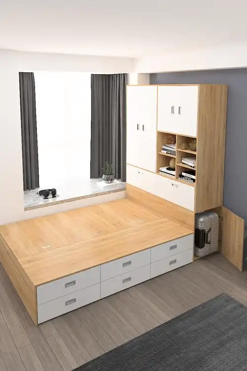 简约榻榻米衣柜一体组合高箱储物床小户户型收纳板式床