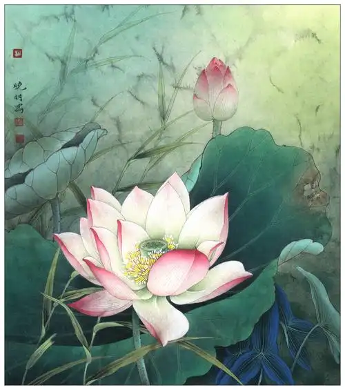国画高清大图0011李晓明工笔画荷花高清图jpg荷花册页粉荷清幽4606x