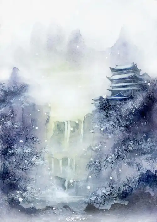 【弥生】 #水彩插画##古风风景# 画师:苏岸aoi