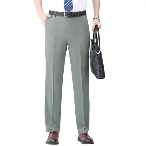 桑蚕丝西裤 裤 男中年高腰直筒休闲西装 免烫男裤 长裤 - 男装优惠券