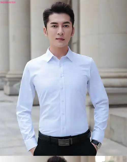 优裤以白纯夏季男士衬衫修身正装商务白衬衣休闲韩版潮流职业短袖黑寸
