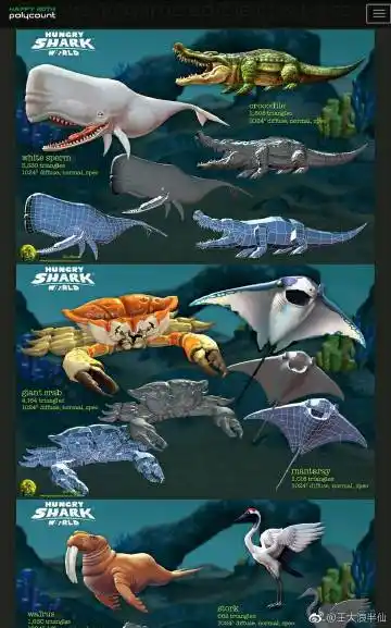 饥饿鲨:世界#从贴吧找的图,画风挺像官方,就是除了鸟和鳄鱼其他都没
