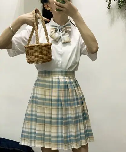 实拍柠檬海盐 现货jk格裙全套百褶裙高腰a字显瘦制服裙一套