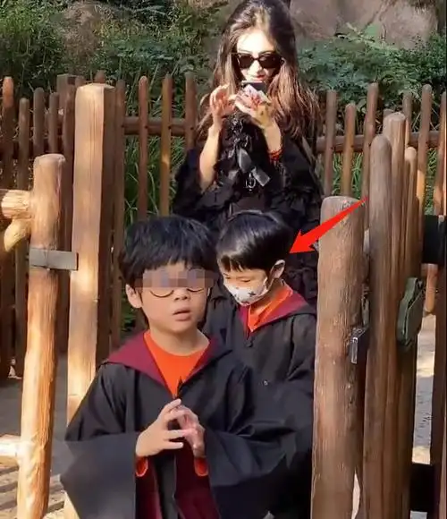 杨颖带儿子游迪士尼私下合影曝光4岁小海绵正面照被群众围观