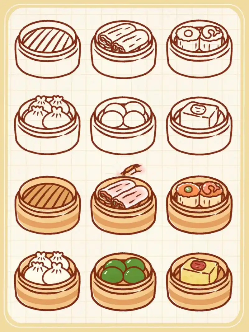 day64 / 简笔画之🍤传统蒸笼美食(带教程) 俗话说得好,民以食为天