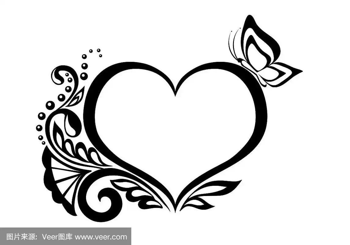 黑白心形与花卉设计