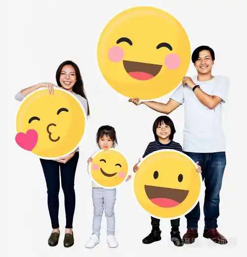 幸福的家庭拿着表情符号