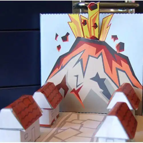 纸模型制作diy手工作业益智玩具卡通火山喷发场景3d立体建筑折纸