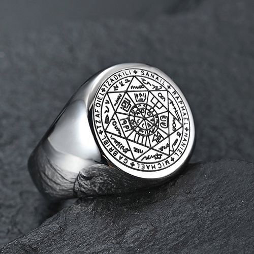 神秘饰界的优惠券大全—七芒星魔法阵钛钢戒指男潮嘻哈欧美复古个性