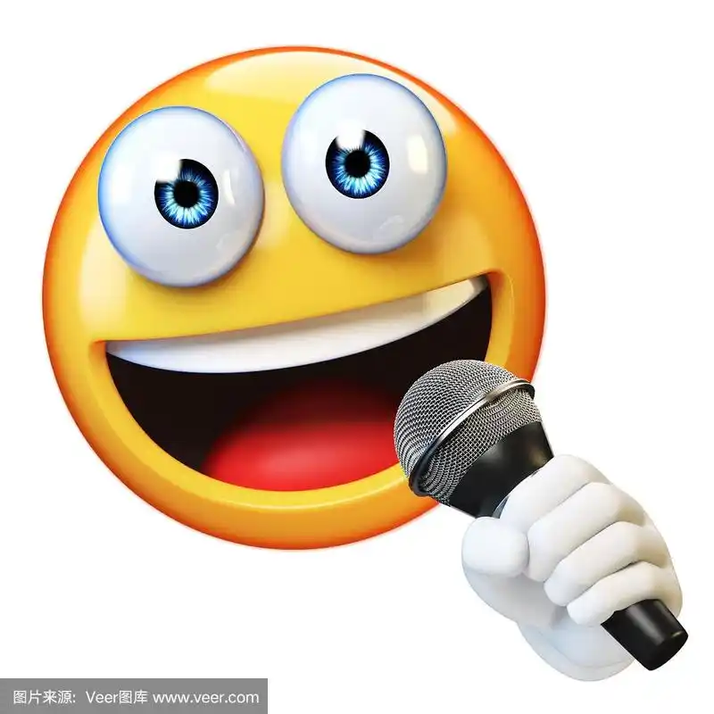 表情符号拿着麦克风孤立的白色背景