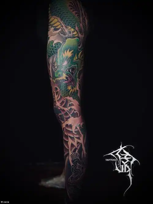 彩色花腿龙93未完_纹身图案手稿图片_静阿静90的纹身作品集