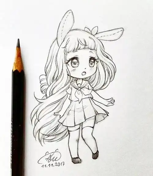线条感十足的动漫人物素描超美少女