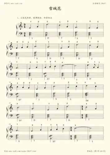 钢琴谱:《雪绒花》带指法,初学适用,配六种伴奏形式