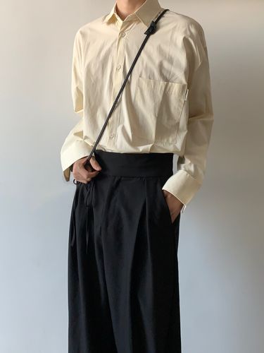 雨东林/韩版杏色纯色衬衫内搭男休闲宽松痞帅长袖上衣外套情侣款