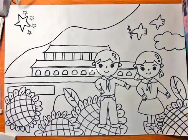 简笔画爱我中国