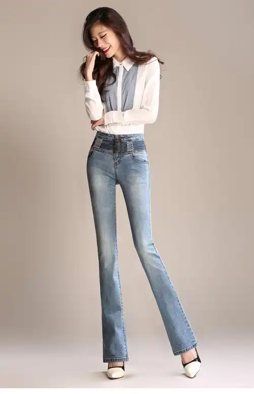 2019春季新款高腰微喇牛仔裤女长裤直筒显瘦加长款小喇叭裤韩版