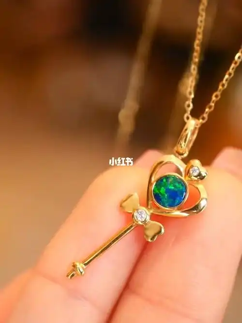 客订18k欧泊项链天使魔法棒