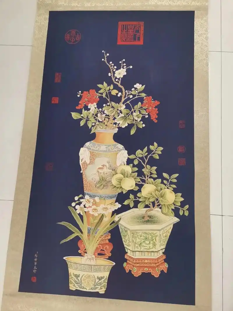 清乾隆宫廷画师郎世宁极品之作四季平安富贵步步高升图漂亮至极十