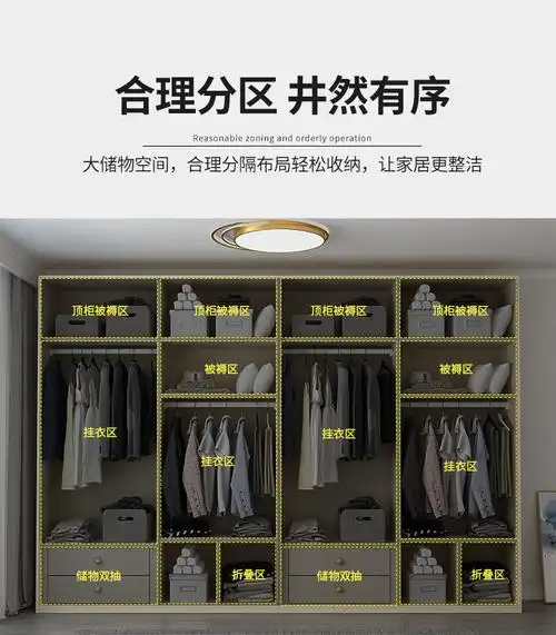 轻奢衣柜白色现代简约家用卧室收纳储物柜四六八门极简组合大衣橱3米