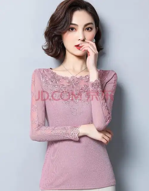 雷丝上衣女新款2021新款春夏年蕾丝打底衫春秋季长袖薄款内搭洋气亮丝