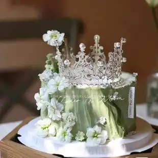 小清新茉莉花抹茶珍珠钻石皇冠女生生日蛋糕摆件女神装扮礼物