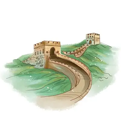 手绘北京长城城楼万里长城剪影古建筑风貌矢量长城插画建筑速写草图