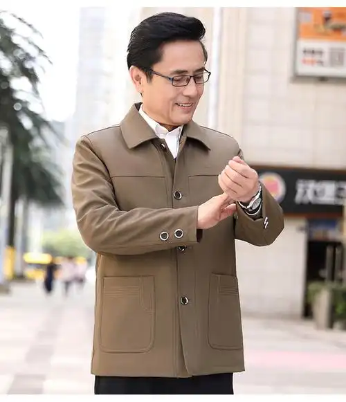 中老年夹克男爸爸装秋冬加绒休闲外套40岁50父亲上衣爷爷老人男装