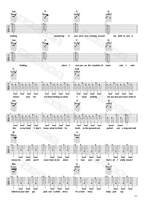 集美貌与才华与一身的歌手泰勒《love story》吉他谱分享,来自捷诚