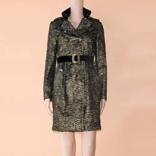 scofield代购金色亮点中长款秋冬女风衣气质修身长外套sfjt04904p_7折