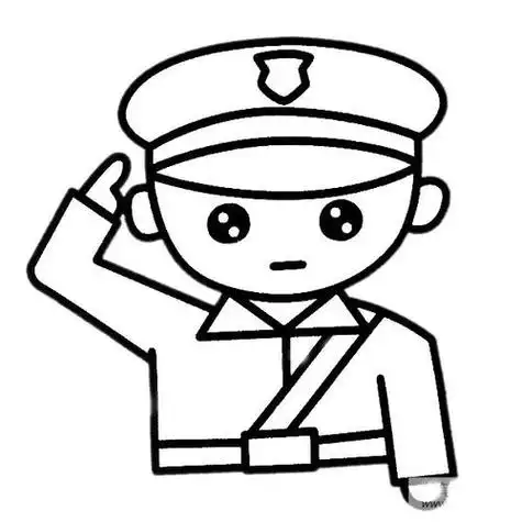 小学生向警察叔叔敬礼简笔画 简笔画图片大全-普车都