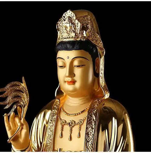 吉祥缘鎏金观音佛像纯铜金身观音菩萨家用莲花观音摆件60厘米观音纳米