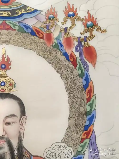 三清道祖神像绢布工笔