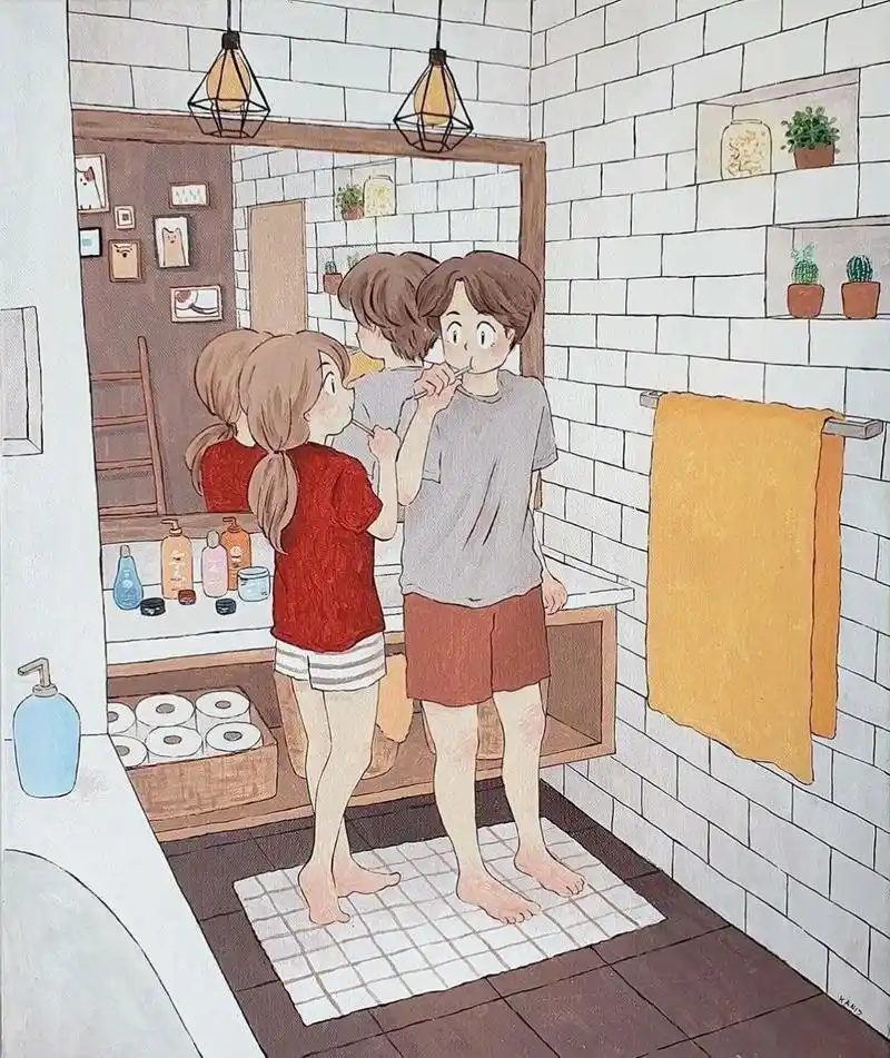 情侣# #插画# 泰国插画师kanis用画笔描绘出情侣间的甜美小日常,陈