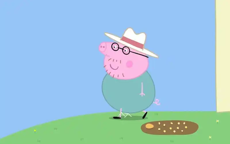 小猪佩奇5:猪爸爸像个稻草人,帮忙赶走小鸟,乔治种出向日葵