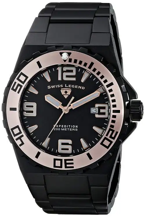 swiss legend 男式 10008-bb-11-ra 远征模拟显示瑞士石英黑色手表