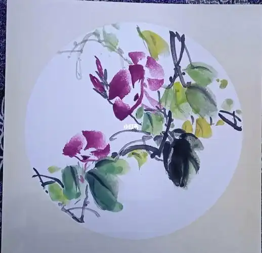蓝色牵牛花画法:三青 花青,墨叶