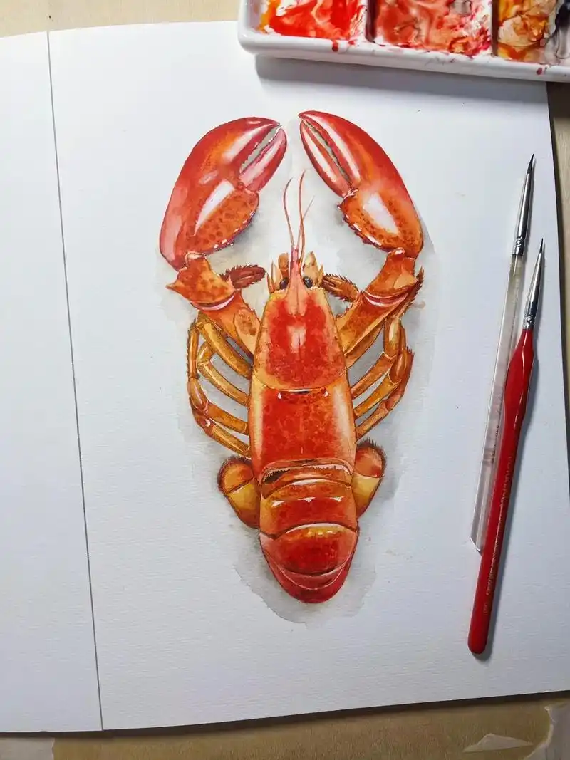 水彩美食写生·一只大虾.#水彩 #手绘 #画渣日常 #画画练 - 抖音