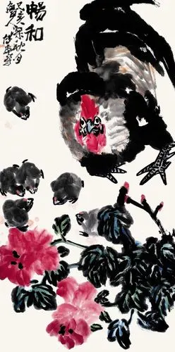 当代著名大写意花鸟画家田博庵作品