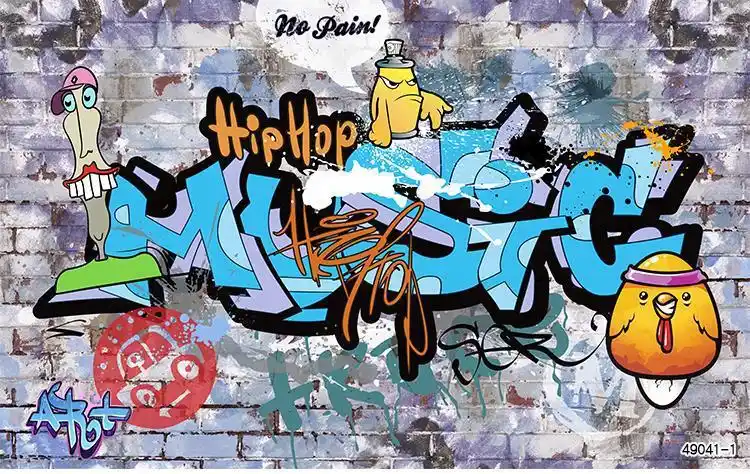 街头涂鸦墙纸工业风餐厅嘻哈街舞背景舞蹈室健身房壁纸服装店壁画