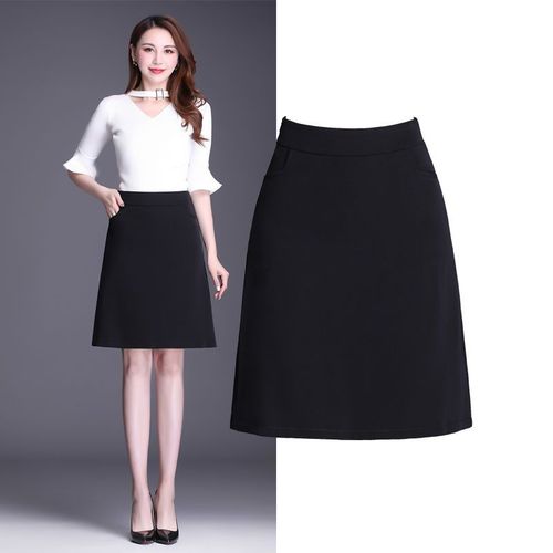 【拉链腰 口袋 内衬】黑色四季半身裙女中长款a字半身裙职业短裙