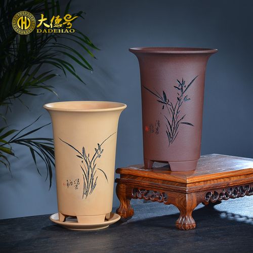 花盆宜兴紫砂兰花陶瓷大小小号透气吊兰家用兰草花盆