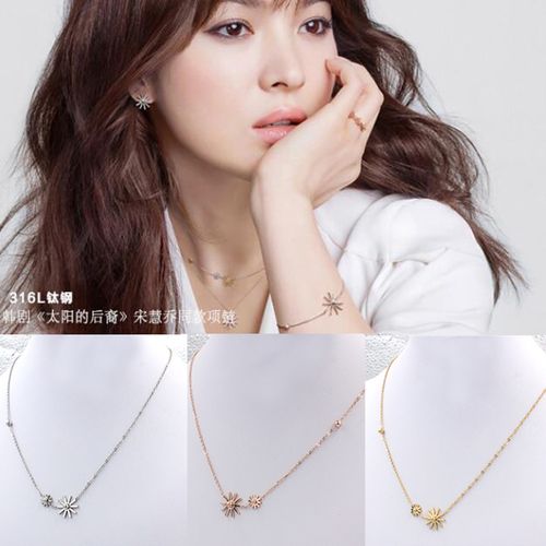 太阳的后裔钛钢锁骨链项链 日韩流行宋慧乔姜暮烟雪花樱花项链