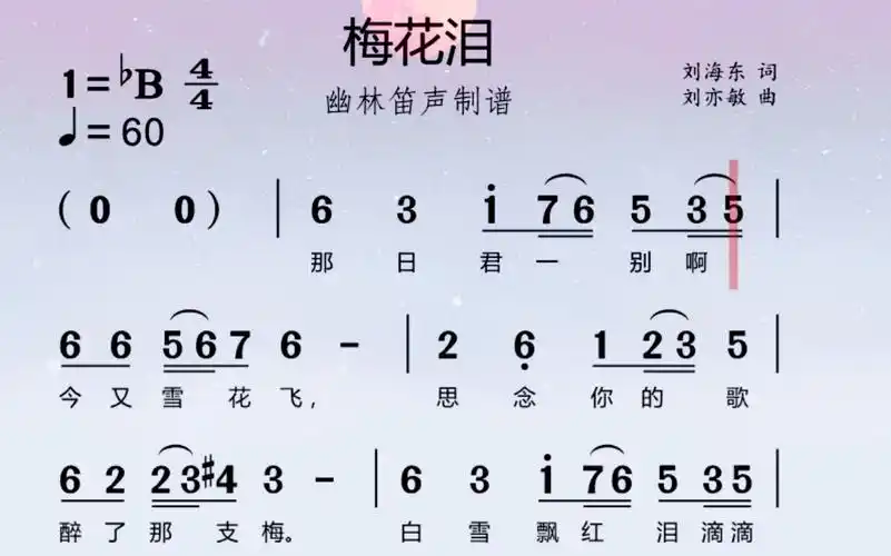 《梅花泪》简谱视唱教唱,练习节奏音准