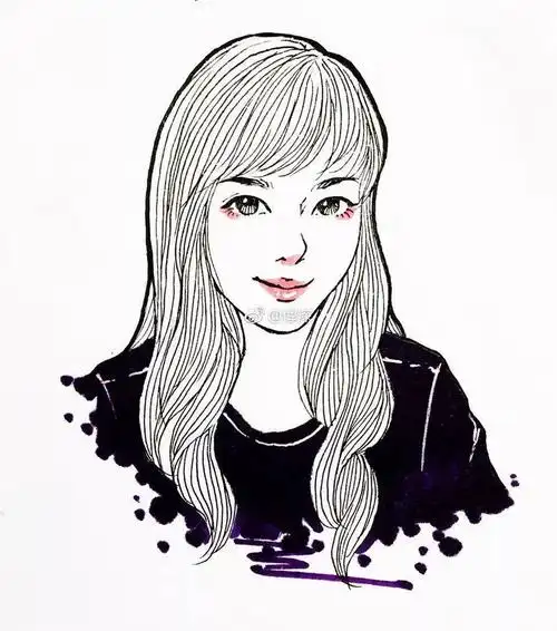 她的线描插画真美简洁风手绘头像