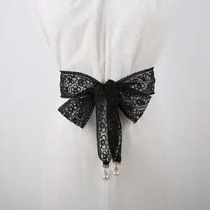 宽版蕾丝绣梅花腰带女士腰绳百搭装饰连衣裙蝴蝶结绑带镂空收腰封