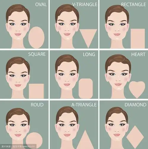 九种不同女性脸型的组合.向量