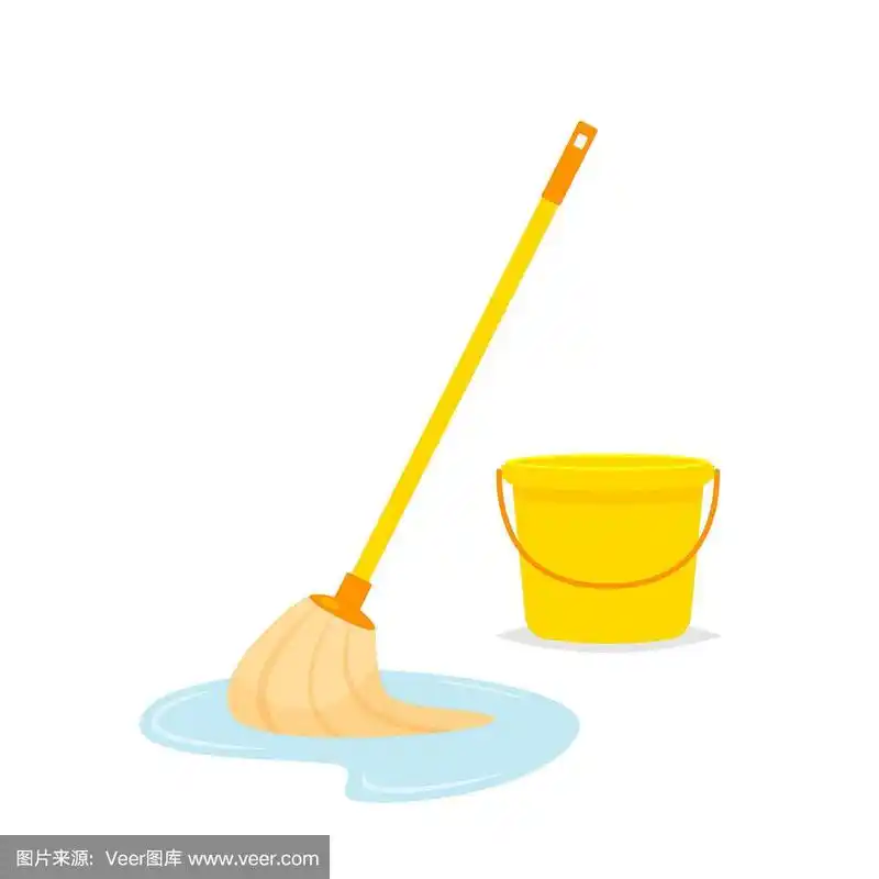 拖把和桶向量孤立的插图