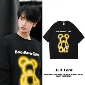 韩都衣舍时代少年团严浩翔同款联名小熊t恤女夏宽松纯棉情侣短袖