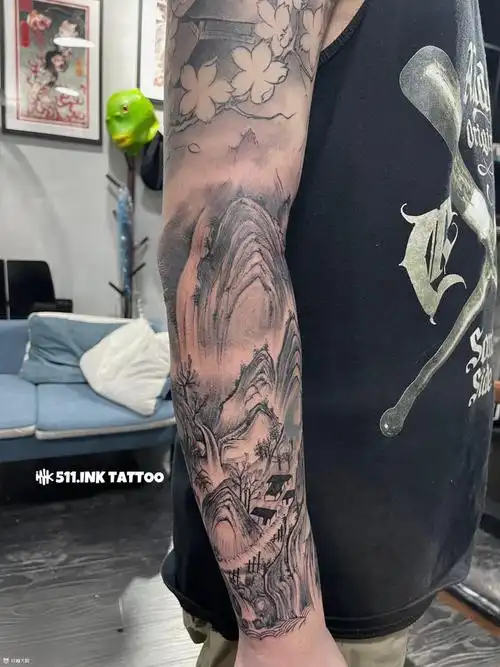 山水_纹身图案手稿图片_唐师傅的纹身作品集