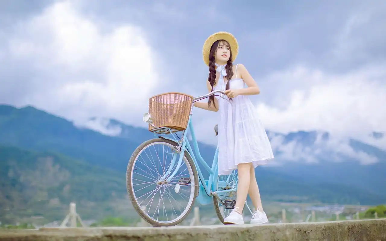 清新美女田园唯美文艺写真高清桌面壁纸